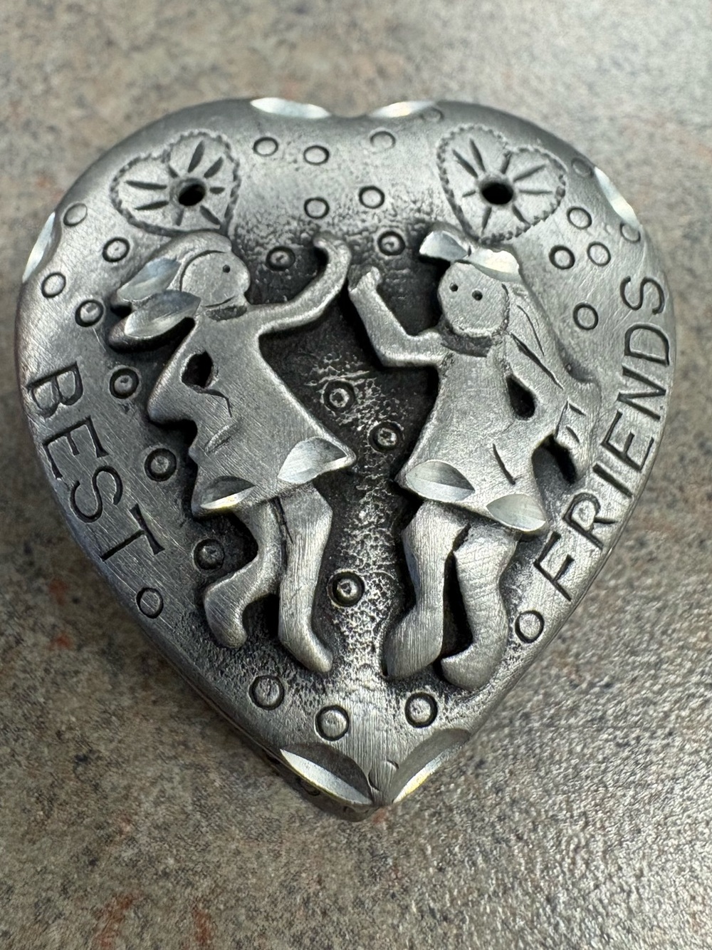 Vintage Torino Best Friends Heart Trinket Box Pewter Style Keepsake